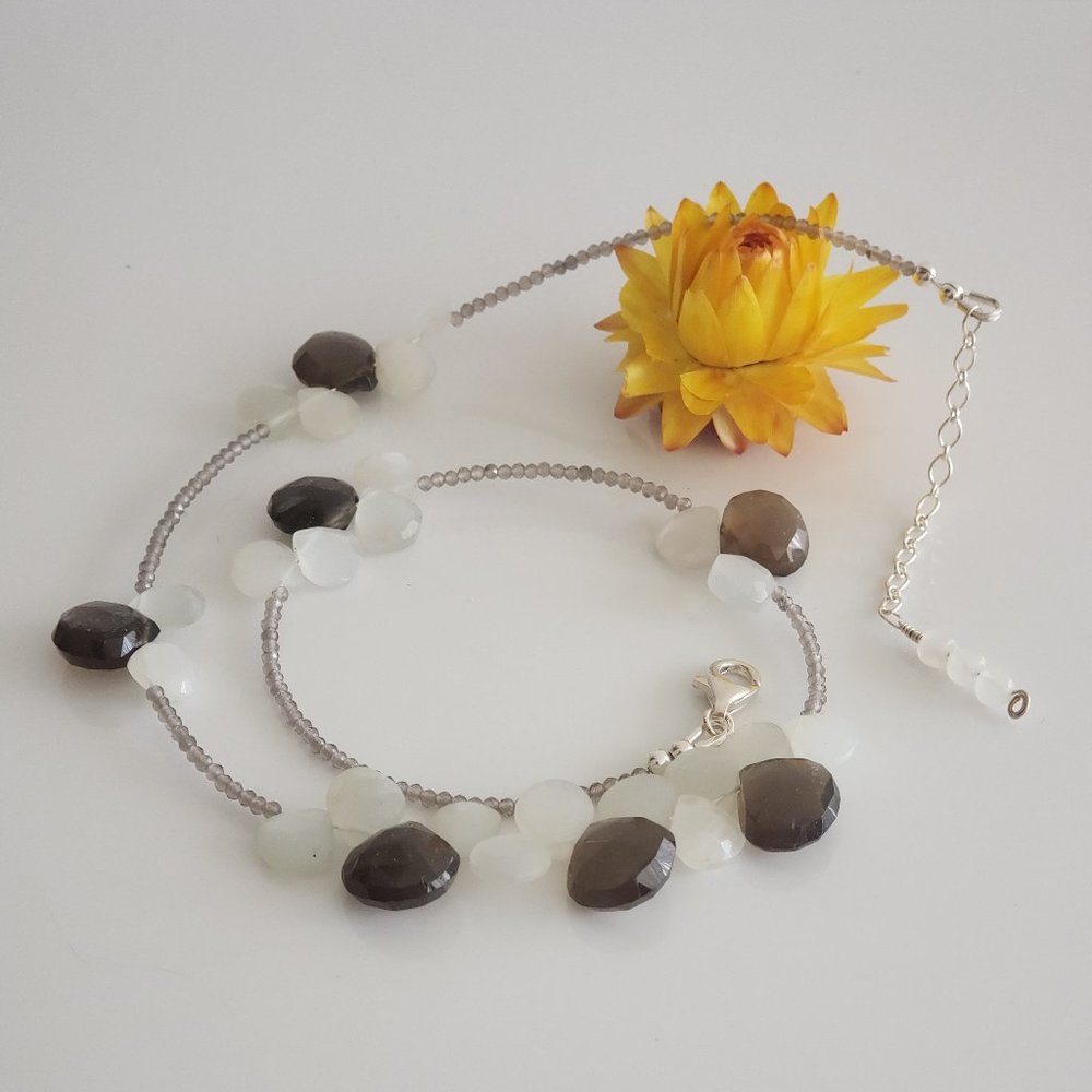 Handcrafted, Unique 🌿 Moonstone necklace, Grey and White Moonstone.